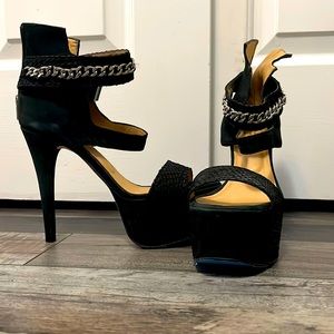 Black platform heels with chain